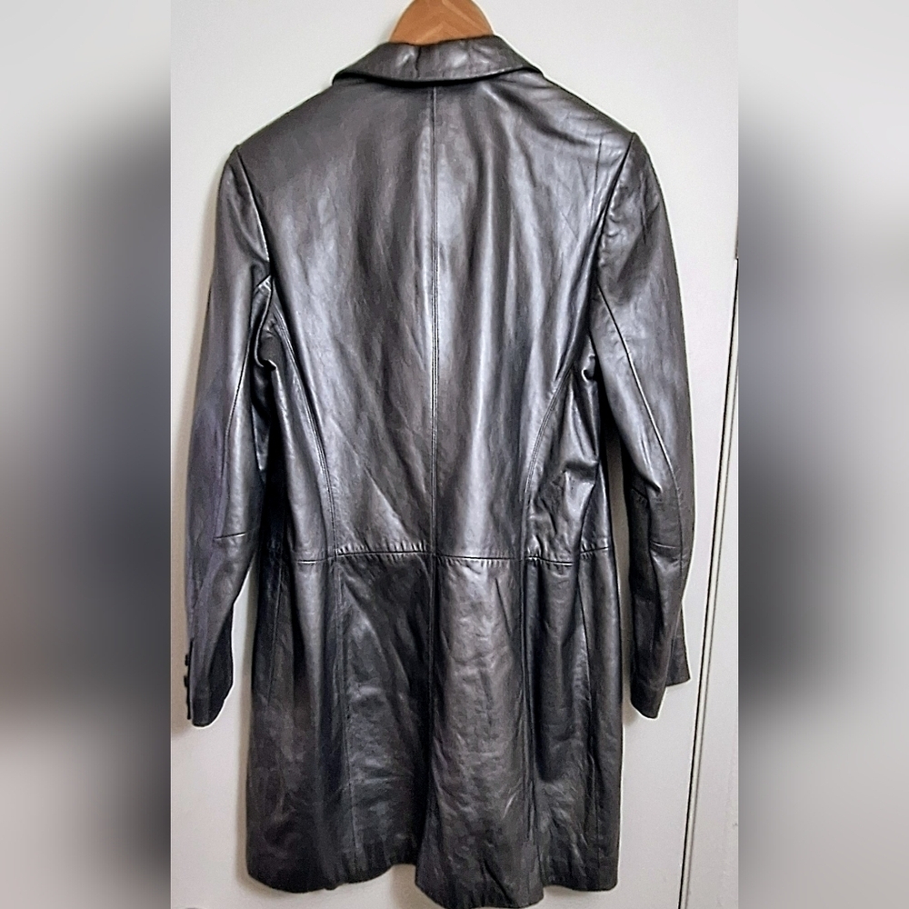 Neiman Marcus VAKKO New York 7/8" Length Pewter Metallic Genuine Leather Coat - Picture 3 of 9